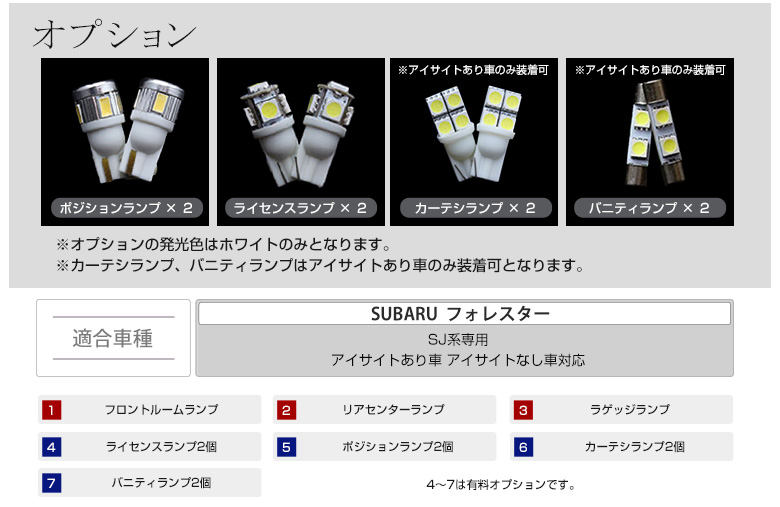 SUBARU フォレスター(FORESTER) SJ系 アイサイトあり/なし 専用 LEDルームランプ超豪華セット!! 3chip SMD使用
